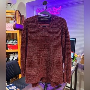 Suzy Shier Maroon Ribbed Crewneck Sweater